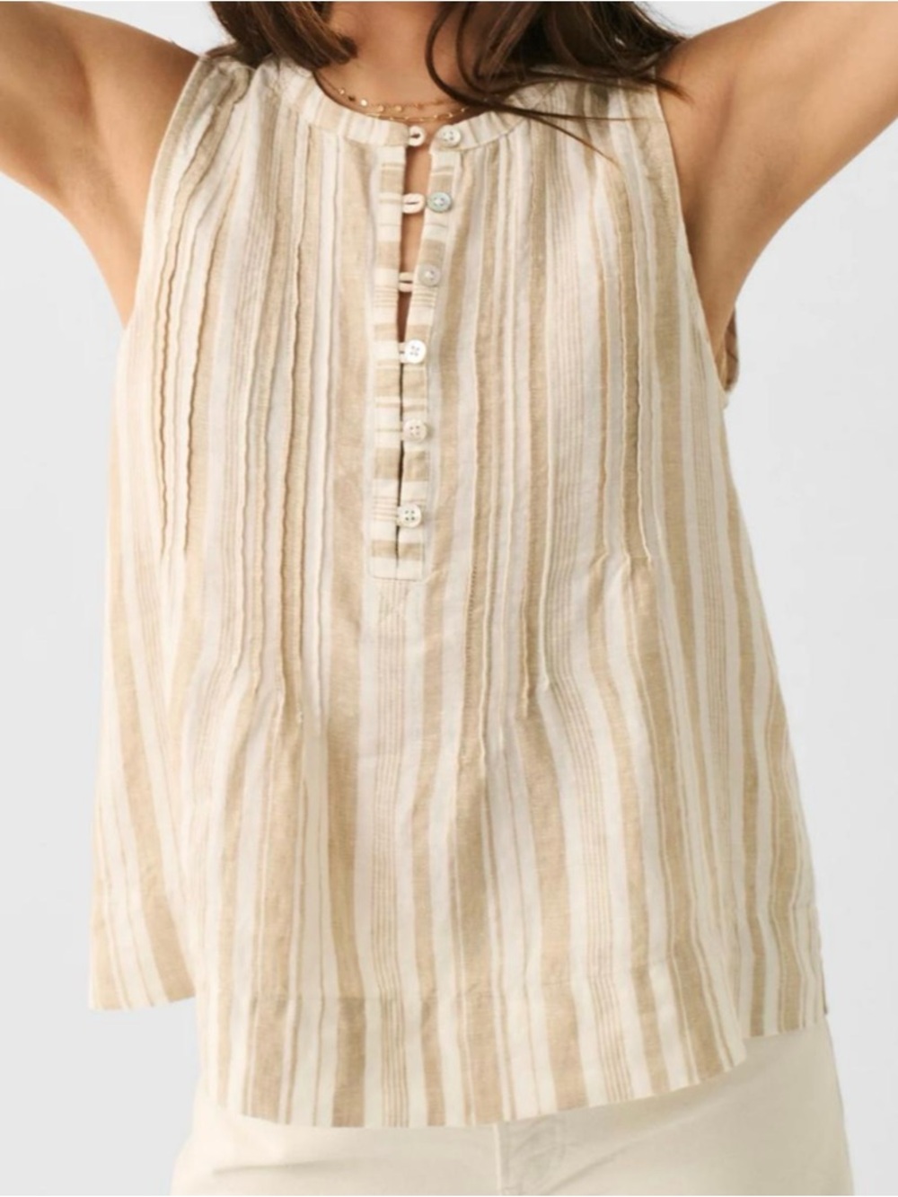 Faherty Isha Linen Tank Top XS Natural Bombay Stripe Sleeveless Coastal Boho
